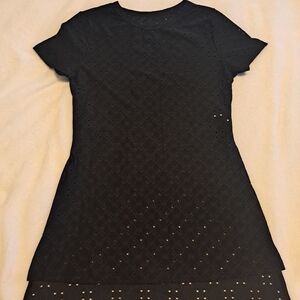 Black Eyelet A-Line Short Sleeve Dress